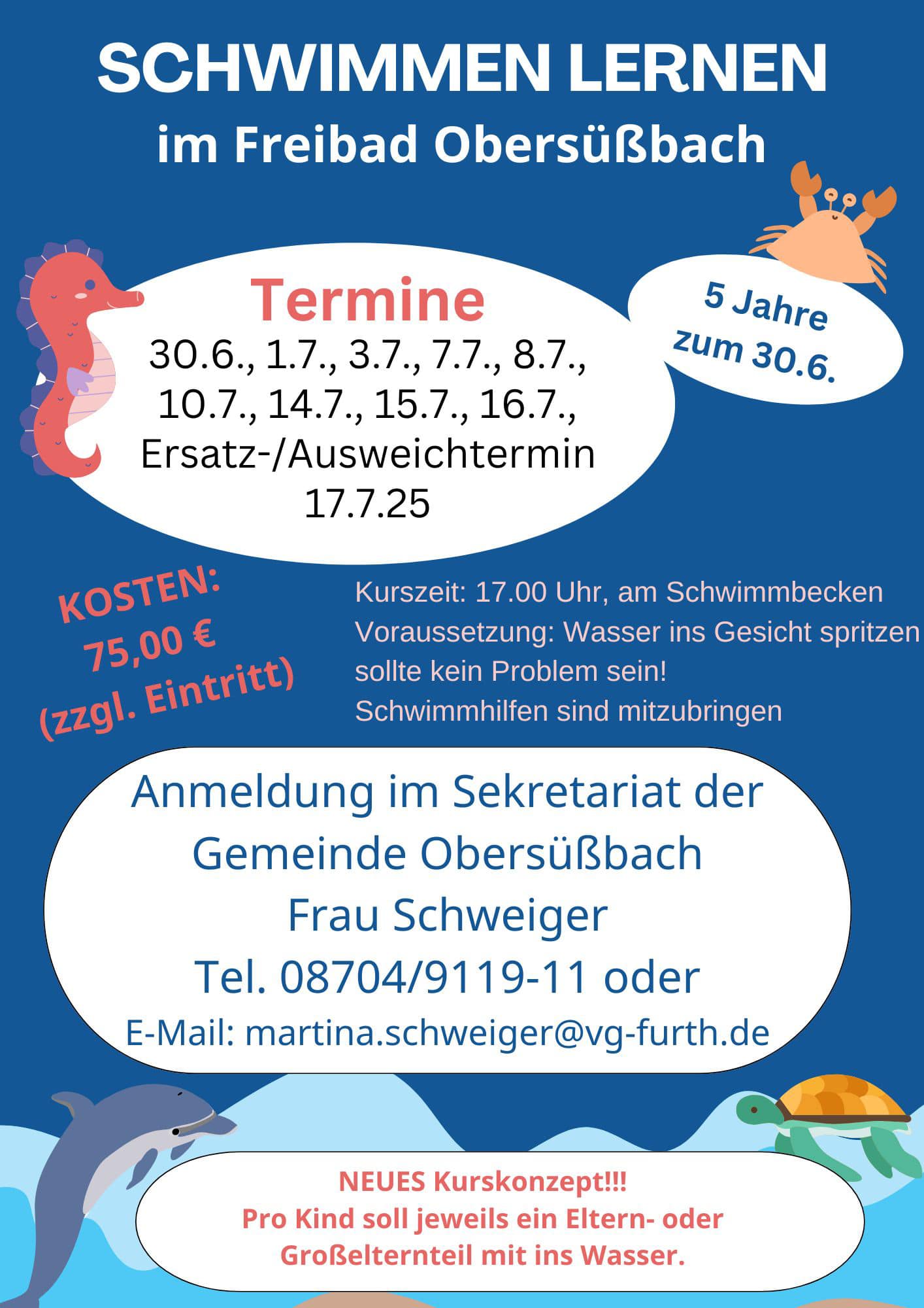 Blau Weiß Illustrativ Schwimmkurs Für Kinder Flyer - 1